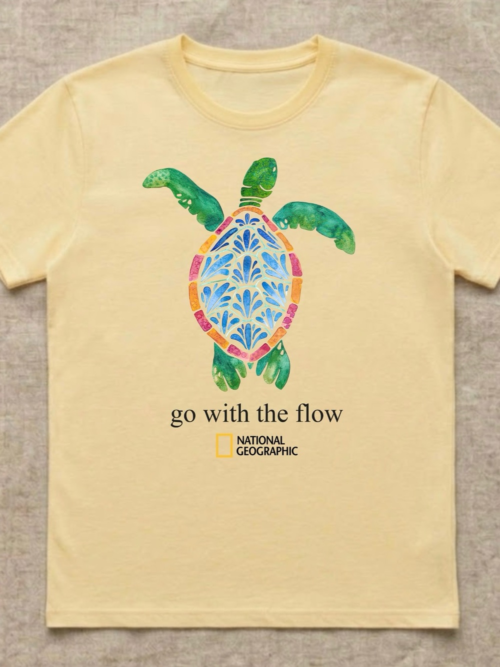 Gildan Yellow Tee with Colorful Turtle Graphic